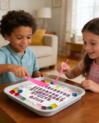 HAPPYER Stepping Stone Molds Kit 12PCS Square Concrete Molds Mosaic Tiles DIY Craft Kit for Kids Adults Garden Outdoor Cement Stone Mold Set with Letter Number Stamps Carving Tools No Concrete Mix