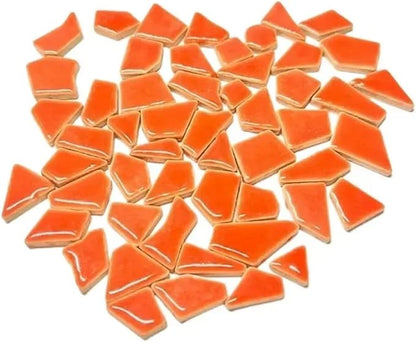 Mosaic Tiles 200g/7.05oz(Approx. 155-170pcs) Porcelain Mosaic Tiles 1-2.5cm 0.4mm Thickness Ceramic Mosaic Stones DIY Mosaic Craft Material(Red Orange)