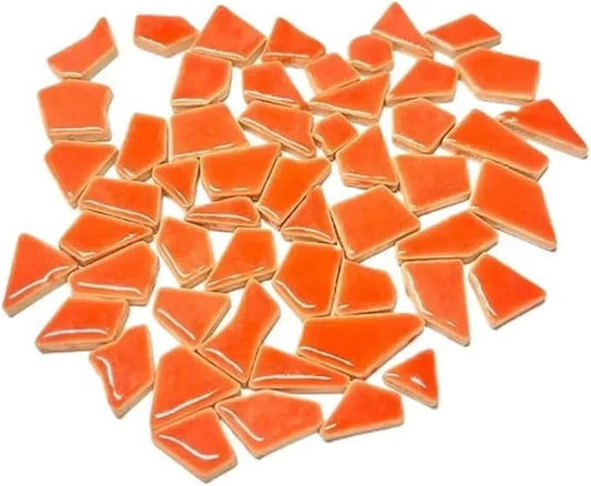 Mosaic Tiles 200g/7.05oz(Approx. 155-170pcs) Porcelain Mosaic Tiles 1-2.5cm 0.4mm Thickness Ceramic Mosaic Stones DIY Mosaic Craft Material(Red Orange)
