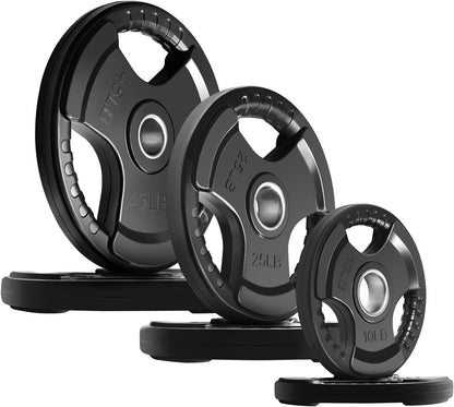 RitFit Olympic Rubber Grip Plates for Barbell, 2-Inch Weight Plates for Weightlifting and Strength Training in Home & Gym, Single, Pair and Sets(2.5/5/10/25/35/45 LB)