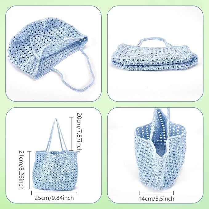 FREEBLOSS Cotton Cord Crochet Kit for Beginners Crochet Bag Making Kit DIY Crochet Shopping Bag Kit Crochet Set for Adults with Instructions Crochet Bag for Shopping Daily Use