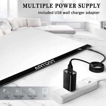 ARTDOT A2 LED Light Pad for Diamond Painting USB Powered Light Board Kit, Adjustable Brightness with 12 Angles Stand and Clips