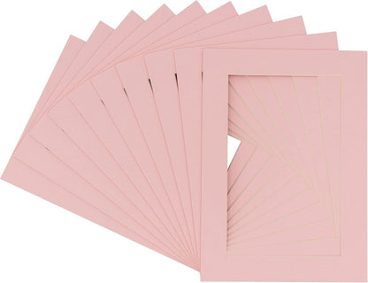 Pack of Ten Acid Free 8.5x11 Mats Bevel Cut for 7x9 Photos - Soft Pink Precut Matboards With Backing Boards and Self Seal Photo Mat Bags For Pictures, Photos, Framing - 4-ply Thickness