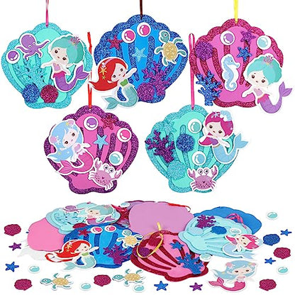 8 Pack Mermaid Craft for Kids Creative Make Your Own Mermaid Shell Foam Stickers DIY Arts and Crafts for Kids Boys Girls Summer Art Activity Party Decoration Birthday Gifts (8 Count)