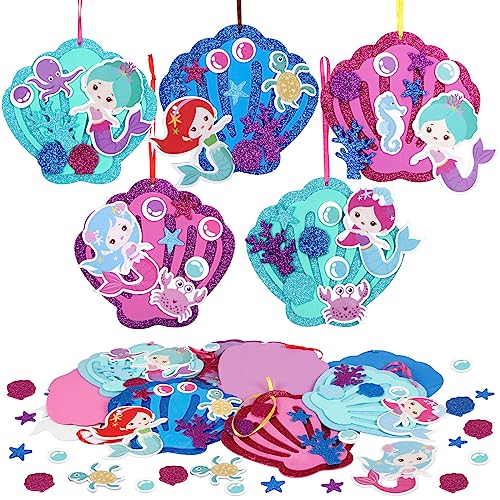 8 Pack Mermaid Craft for Kids Creative Make Your Own Mermaid Shell Foam Stickers DIY Arts and Crafts for Kids Boys Girls Summer Art Activity Party Decoration Birthday Gifts (8 Count)
