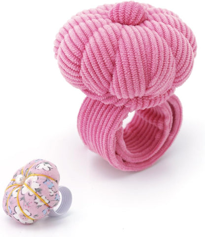 Wrist Pin Cushions, Sewing Needle Cushion kit with 1Pcs Elastic Strap Finger Ring Pincushions, Adjustable Strap Handcraft Needles Holder for Sewing and Quilting.(Deep Pink)