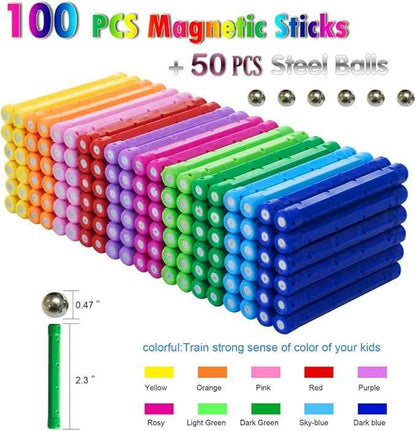 150Pcs Magnetic Building Sticks Blocks Toys, 2.3" Length Magnet Educational Toys Set for Kids and Adult, STEM Building Toy 3D Non-Magnetic Balls with Storage Bag