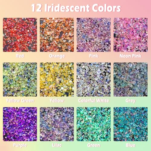 12 Colors Iridescent Crushed Glass (4.23 Ounce)