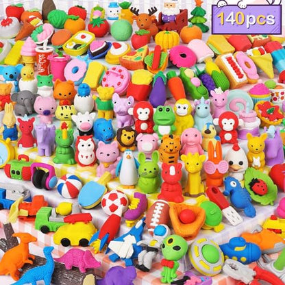140 Animal Erasers Bulk (140 Count)