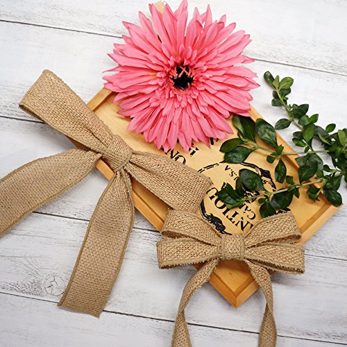 Burlap Fabric Wired Ribbon 1.5" x 20 Yards Natural Color for Christmas Home Wedding Decor Gift Wrapping Tree Topper Bow Wreath Bouquet DIY Crafts (60 Foot)