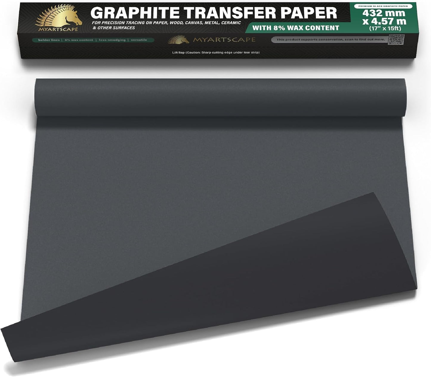 MyArtscape Graphite Transfer Paper Roll - Black Waxed Carbon Paper 17" x 15ft Transfer Paper Roll, Graphite Paper