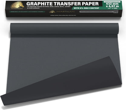 MyArtscape Graphite Transfer Paper Roll - Black Waxed Carbon Paper 17" x 15ft Transfer Paper Roll, Graphite Paper
