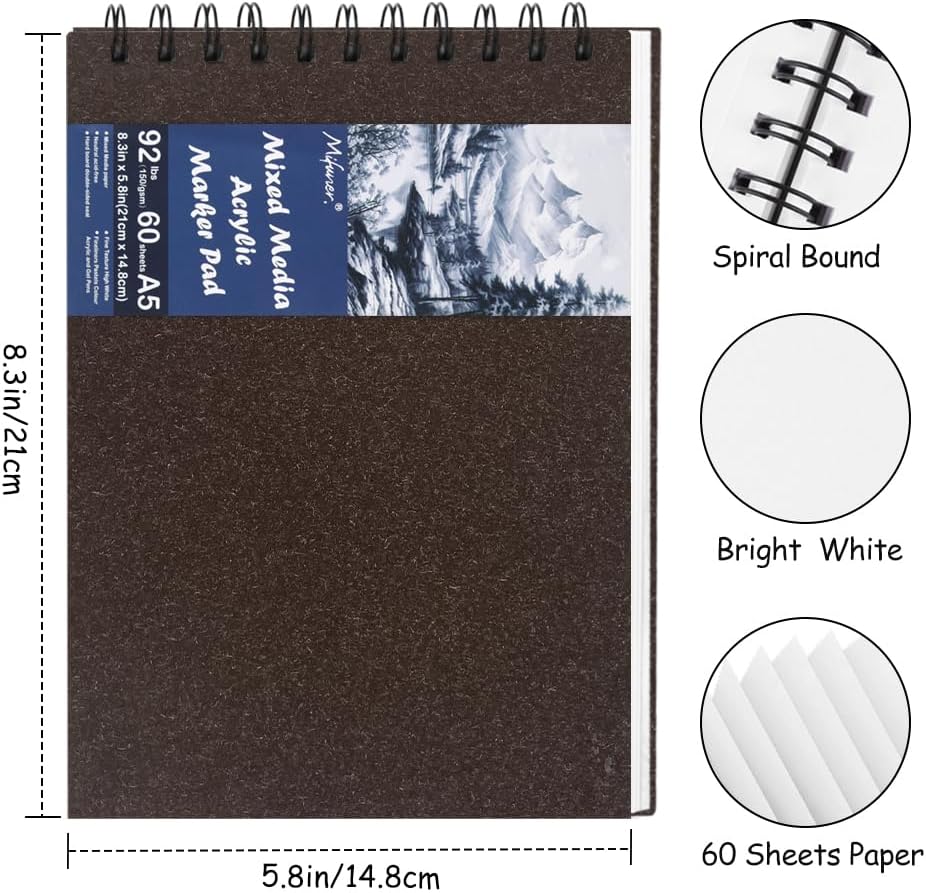 8.3x5.8 Sketch Book, Top Spiral Bound Sketch Pad, 60sheets 92lb/150gsm Bright White Paper, Acid-Free Mixed Media Paper for Painting, Dawing & Art Supplies. B-DarkCoffee - Crafty Corner