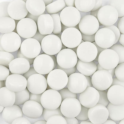Artspac Glass Mosaic Tiles for Crafts Bulk,150g Round Mosaic Glass Pieces,White Mosaic Tiles for DIY Garden Crafts Supplies, Crafts Ornaments