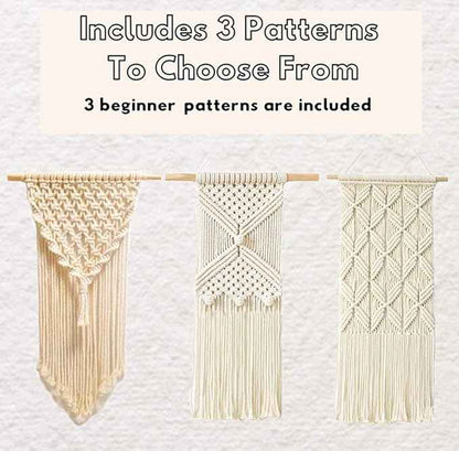 RQWZBCHX DIY Macrame Wall Hanging Kits, 3 Patterns Macrame DIY Wall Hangers for Beginners, Home Decor with 200 Meters Macrame Cord, 3 PCS Wooden Dowels and Instruction Booklet for Macrame Starters