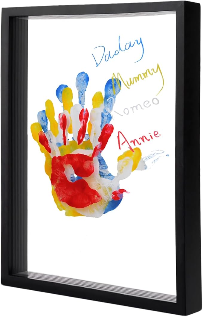 Family Handprint Frame Kit for 4 with 12 Paint Colors&12 Pens,Fun DIY Craft Art Print Handprint Keepsake, Family Gifts for Christmas Mother's Father's Day Birthday Anniversary,Grandparent(Black)