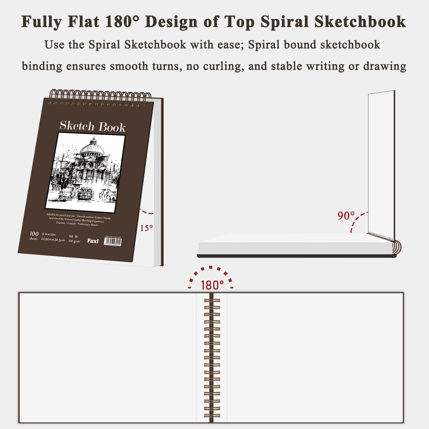 Fuxi 9" x 12" Sketch Book, Top Spiral Bound Sketch Pad, 100 Sheets 68lb/100gsm Acid-Free Drawing Paper, Art Sketchbook for Drawing Pad for Kids Artists & Beginners Professional Art Supplies for Adults - Crafty Corner