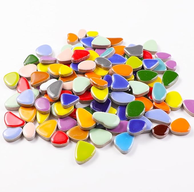 454g (1 LB) Ceramic Mosaic Tile for Crafts Bulk Mini Pebbles Glass Mosaic Tile Supplies, Petal Irregular Broken Ceramic Tiles for Mosaics Craft Kits Green Mix (OP300)