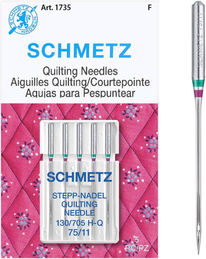 SCHMETZ Quilting Needles - Size 75/11, 5-Needle Cards, Pack of 5