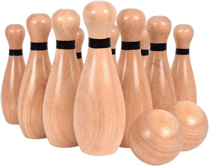 NI-ROU Outdoor Giant Lawn Bowling Games Rubber Wooden Lawn Set Fun Sports Games Outside or Indoor for Family Adults and Kids Backyard Skittles Carrying Bag with 10 Pins and 2 Balls