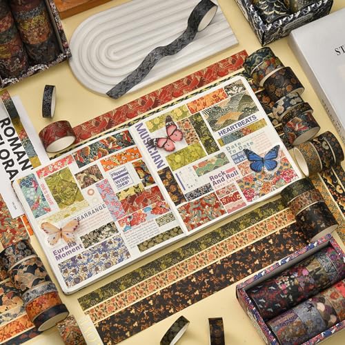 12 Rolls Kyoto Charm Washi Tape Set Japanese Arts Adhesive Tapes Geometric Garden Decorative Masking Tape Sets for Craft (12 Count)