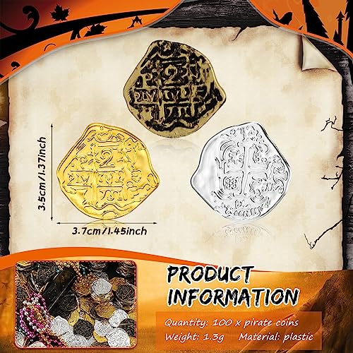100 Pcs Plastic Pirate Coins for Treasure Chest Party Favors (100 Count)