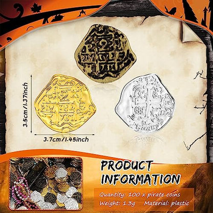 100 Pcs Plastic Pirate Coins for Treasure Chest Party Favors (100 Count)