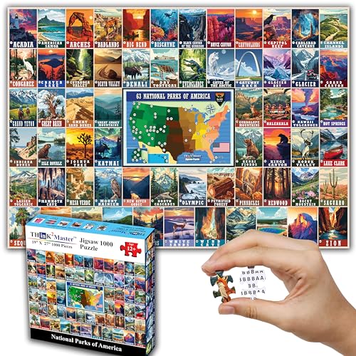 Colorful Vintage USA National Parks 1000 Pieces Large Format Jigsaw Puzzle for 13+
