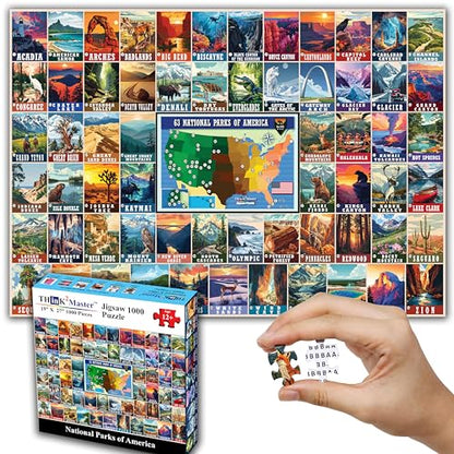 Colorful Vintage USA National Parks 1000 Pieces Large Format Jigsaw Puzzle for 13+