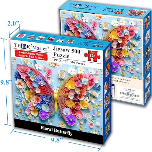 Colorful Vibrant Flower Butterfly 500 Pieces Large Format Jigsaw Puzzle