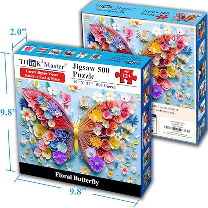 Colorful Vibrant Flower Butterfly 500 Pieces Large Format Jigsaw Puzzle