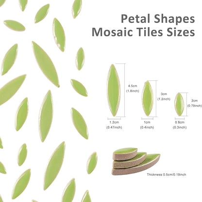 Artspac Green Petal Ceramic Mosaic Tiles for Crafts, 200g Flower Tiles Mosaic Pieces for Mosaic Craft Supplies,Garden Art Decor