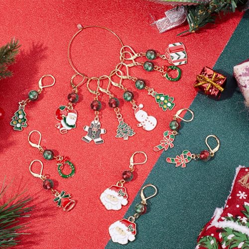 1 Box 24Pcs 12 Style Christmas Crochet Stitch Markers Stitch Marker Small Enamel Crochet Knitting Charms for Knitting Weaving Sewing Needleworks DIY Craft Supplies (24 Count)