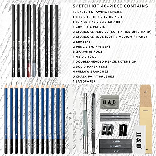 40 Piece Professional Sketch Pencil Drawing Kit
