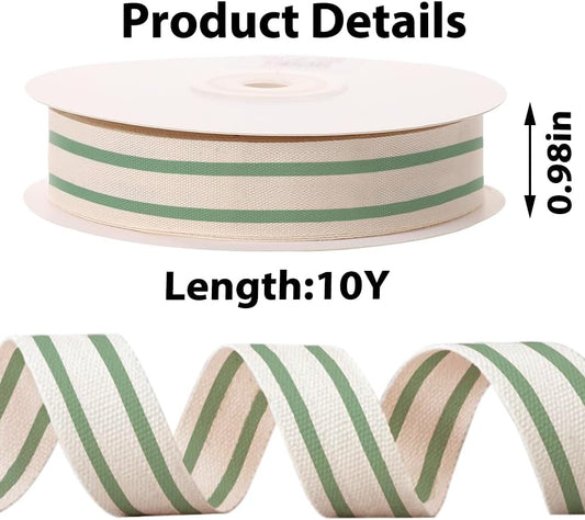 10 Yards Green Natural Cotton Ribbon for Crafting Sewing, 1 Inch Double Sided Webbing Straps Ribbons for Gift Wrapping, Birthday Wedding Christmas Ribbons for Trees DIY Crafts Sewing - Crafty Corner