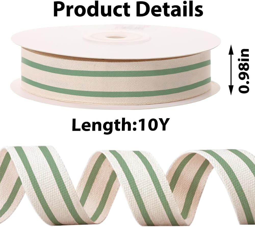 10 Yards Green Natural Cotton Ribbon for Crafting Sewing, 1 Inch Double Sided Webbing Straps Ribbons for Gift Wrapping, Birthday Wedding Christmas Ribbons for Trees DIY Crafts Sewing - Crafty Corner