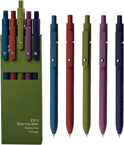 Gel Pens, 5 Pcs 0.5mm Fine Point Smooth Writing Pens Cute Pens, High-End Series Black Ink Pens for Journaling Note Taking, School Office Supplies for Women Men (5 Pcs Vintage)