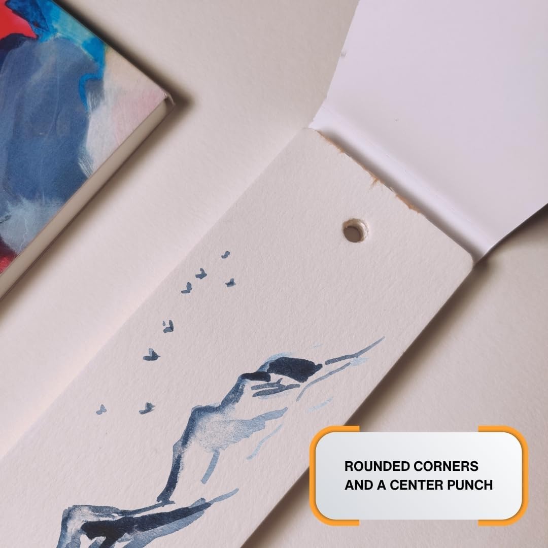 Artist Bookmark Sketchpad Combo – 300 GSM 100% Cotton & 320 GSM Cellulose Ivory Paper | Premium Mixed Media Paper for Watercolor, Gouache, Calligraphy & Ink – Bookmark Size 6x2” - Crafty Corner