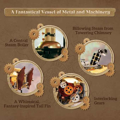 PANTASY Steampunk Airship Model Kit for Adults, Dual-Layer Zeppelin with Gear-Driven Mechanical System, DIY Building Blocks Set, Retro Sci-Fi Construction Toy for Collectors & Display