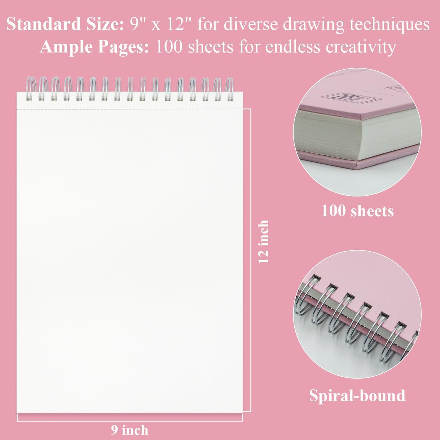 Cute Sketchbook Pink, 9"x12" Sketch Book for Teen Girls, 100 Sheets Girl Sketchbook 73lb/120gsm Drawing Paper for Kids, Art Supplies for Teens 14-16 Girls. - Crafty Corner