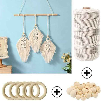 Macrame Kit -Macrame Wall Hanging Kit for Beginners, Macrame Cord 3mm Beads Wood Dowels Rings, Macrame Starter Set Hanging Plant DIY Craft Kits