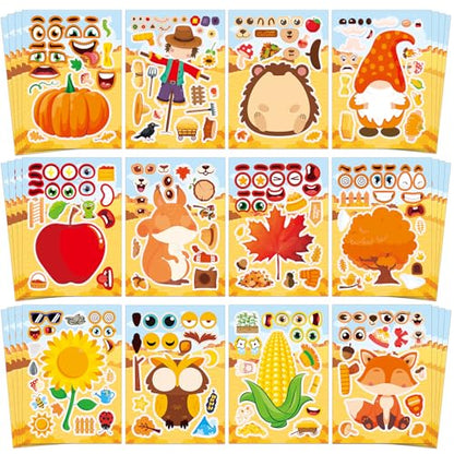 48 Sheets Fall Make a Face Stickers (48 Count)