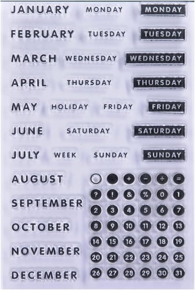 Calendar Month Week Date December Monday Holiday Sunday Clear Stamps for Card Making Decoration and DIY Scrapbooking 2111511 - Crafty Corner