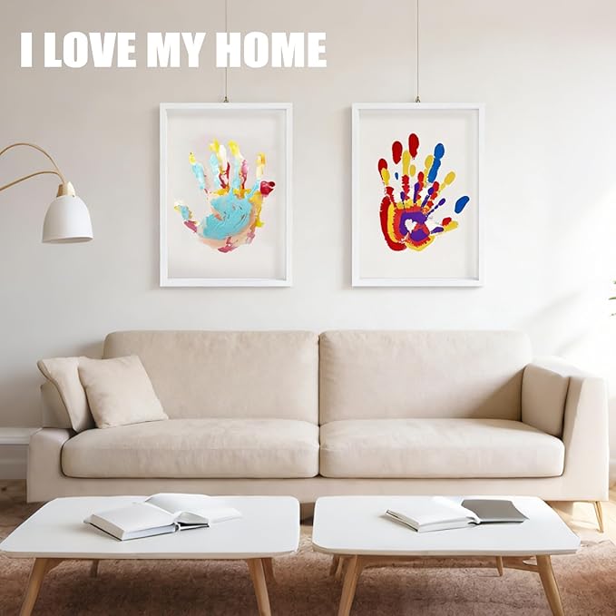 Family Handprint Kit, Hand Prints Keepsake Frame, DIY Craft Gift for New Parents Adoption Gifts, Gift for New and Expecting Parents- Includes 6 Paint Colors (White)