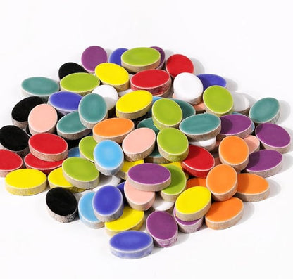200g Ceramic Mosaic Tiles Pieces, Heart Star Oval Round Flower Shape Mosaics for Crafts Bulk,Student Adults Mosaic Kits Making (Oval Mix)