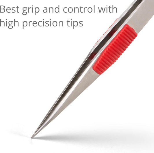 Beaditive High Precision Heavy-Duty Tweezers With Cushion - 4.7" Craft Tweezers for Sewing, Beading & DIY Crafts - Non-Serrated, Fine Point Tips - Stainless Steel Needle Nose Hobby Tweezers (Fuchsia)