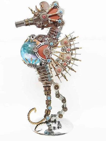 Meatalkitor 3D Puzzle Steampunk Seahorse Lamp - 2100PCS Metal Mechanical Model Kit with 16 Color Planet Light - Perfect Room Decor and Gift Choice (Planet LAMP)