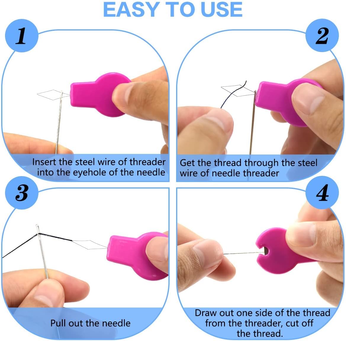 Lechchy Needle Threader for Hand Sewing & Sewing Machine - 10 Simple Needle Threaders for Embroidery Floss + 2 Seam Rippers + 2 Drawstring Threaders + 5 Needles