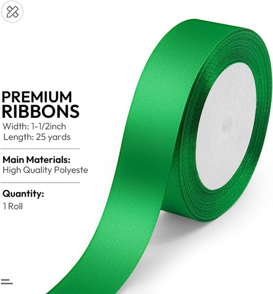KMER LIFE Green Ribbon 1 Inches x 25 Yards Satin Ribbons Perfect for Halloween, Wreath, Corset, Floral, Floral Arrangement, Christmas, Wedding Party Decoration, Bow Making & Other Projects - Crafty Corner