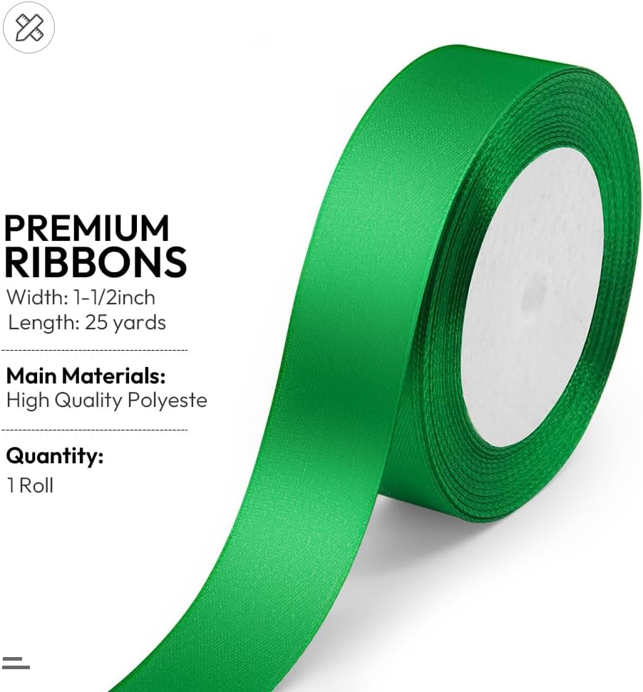 KMER LIFE Green Ribbon 1 Inches x 25 Yards Satin Ribbons Perfect for Halloween, Wreath, Corset, Floral, Floral Arrangement, Christmas, Wedding Party Decoration, Bow Making & Other Projects - Crafty Corner